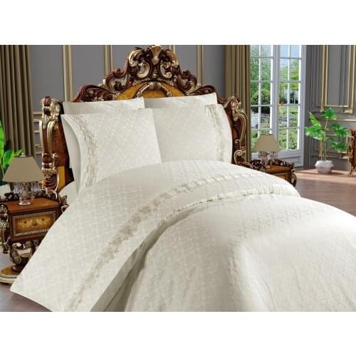 Beyza French Laced Jacquard Satin Duvet cover set Cream