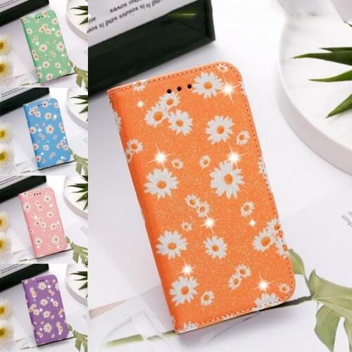 Glitter Daisy Case For Samsung Galaxy S20 Plus S20 FE Note 20 Ultra S10E A51 A71 A81 M31 M30S Leather Flip Cover Coque Etui Bags