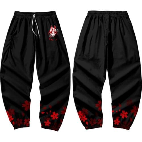 New Summer National Tide Fox Mask Printing Pants Kimono Casual Trousers Trend Loose Plus Size Trousers Japanese Streetwear
