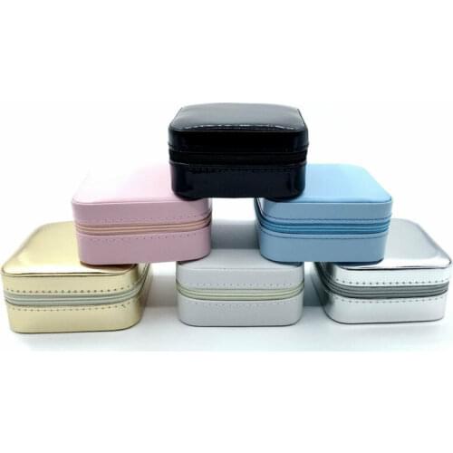 Travel Jewelry Storage Case Solid PU Leather Earrings Rings Zipper Box Organizer