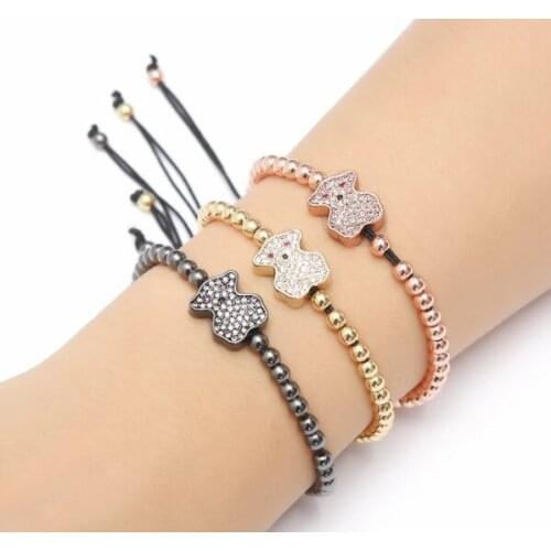 Gold silver micro pave cz Cubic Zirconia rope adjusted Copper Beads Bracelet fyh3 Charm Braided Bangles Women