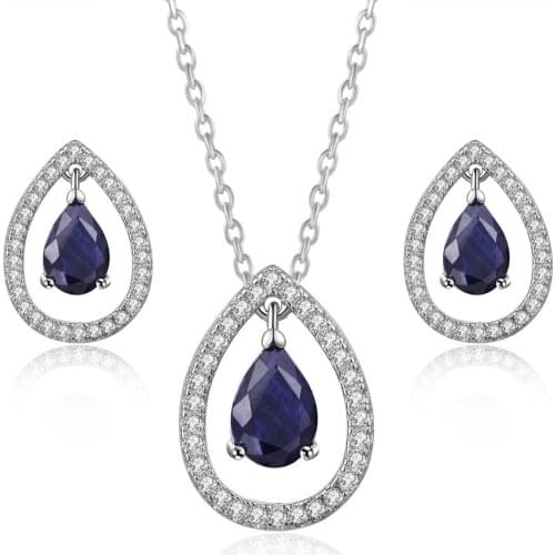 Double Fair Earrings Necklace Jewelry Set For Women Luxury Hollowout Teardrop CZ Rose Gold Color Wedding Jewellry Wholesale S534