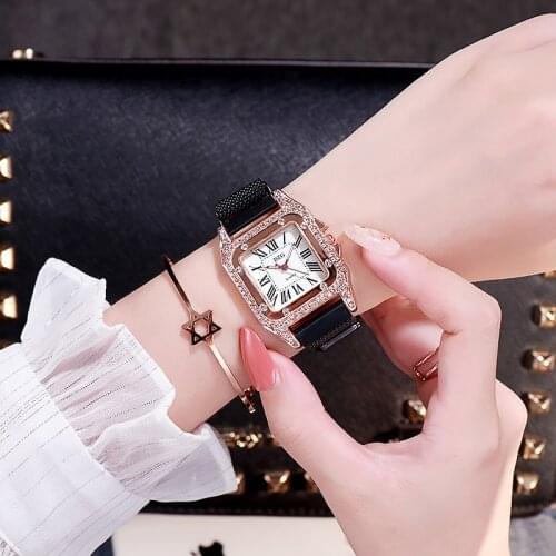 DZG new magnet multicolor strap watch female student retro big Roman small square watch rhinestone ladies watch