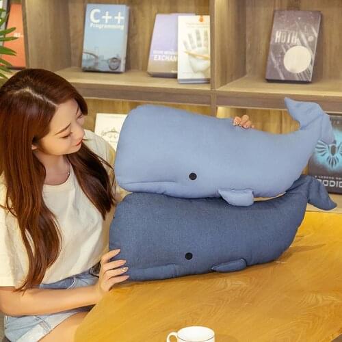 Denim Blue Whale Toy Stuffed Body Pillows Kids Bedroom Decorative Accompany Toys for Sleeping Soft Cartoon Animal Kawaii Dolls