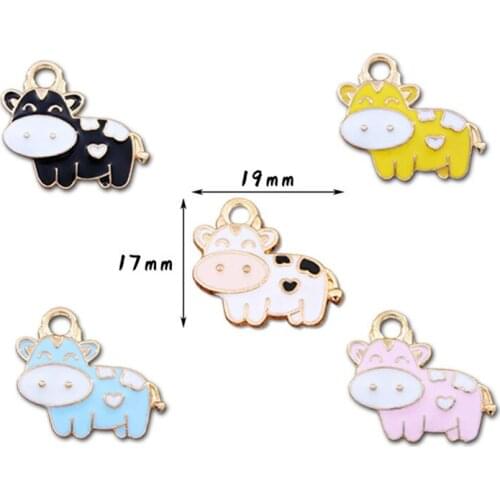 Julie Wang 10PCS Enamel Cartoon Cow Charms Alloy Mixed Colors Animal Milk Cow Pendant Bracelet Jewelry Making Accessory