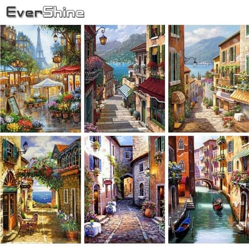 Evershine 5D Diamond Painting Full Square Drill Scenery Diamond Embroidery Sale Town Rhinestone Pictures Mosaic Home Decoration