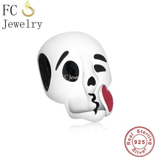 FC Jewelry Fit Original Charm Bracelet 925 Sterling Silver Devil Skull With Red Zircon Bead For Making Women Berloque 2021 New