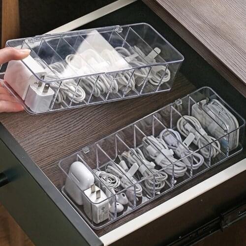 Cable Storage Box Transparent Plastic Data Line Container For Wires Desk Organizer Stationery Makeup Organizer usb Jewelry Box