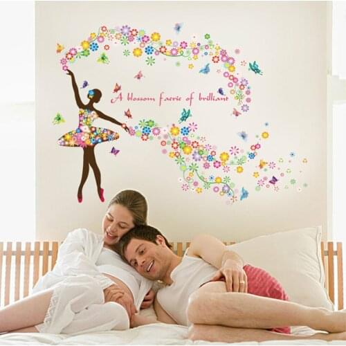 Beautiful Ballet Girl Flower Fairy Wall Stickers Mural Entrance Bedroom Living Room Romantic House Decoration Words Wall Sticker