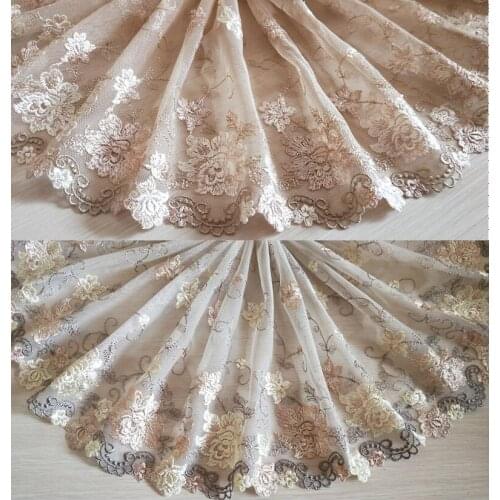 2 Yards Lace Trim Khaki Floral Embroidered Tulle Lace 8.26" Wide Doll Dress Underwear Costume DIY Craft Supplies