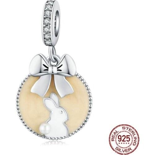 New Trendy Magic Forest Adventure Collection 925 Sterling Silver Cat Beige Enamel Pendant for Original Bracelet or Necklace