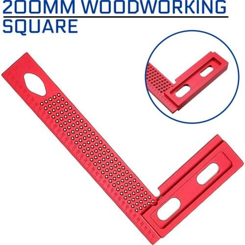 200mm Woodworking Square Hole Positioning Metric Aluminum Alloy Measuring Ruler Carpenter Scriber Measurement Tool