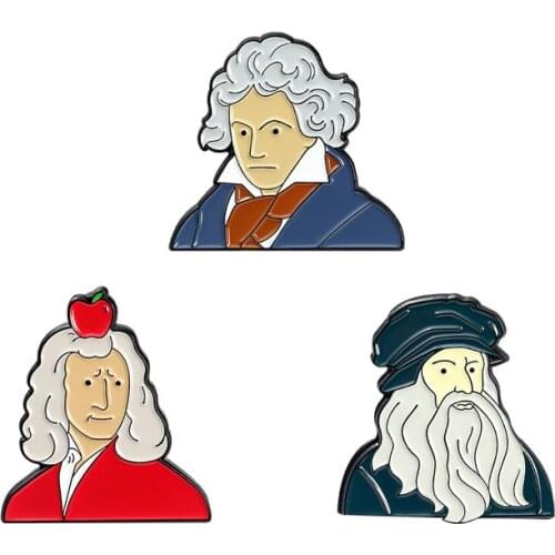 Beethoven Da Vinci Newton Enamel Pins Brooch for Men and Women Jewelry Corsage Brooches Lapel Badge Gift
