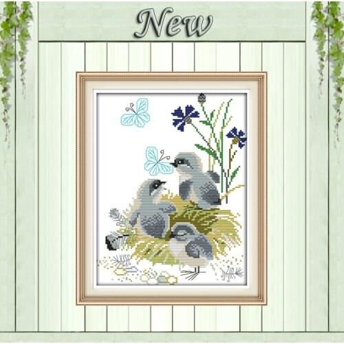 Nestling cartoon bird animal decor painting counted printed on canvas DMC 14CT 11CT Cross Stitch Needlework Sets Embroidery kits