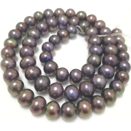 16 inches AA+ 7-8mm High Luster Black Natural Round Freshwater Pearl Loose Strand