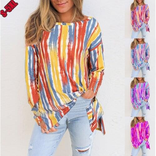 2021 Womwn New Fashion Burst Style Loose Stripe T Shirt Long Sleeve T Shirt Woman