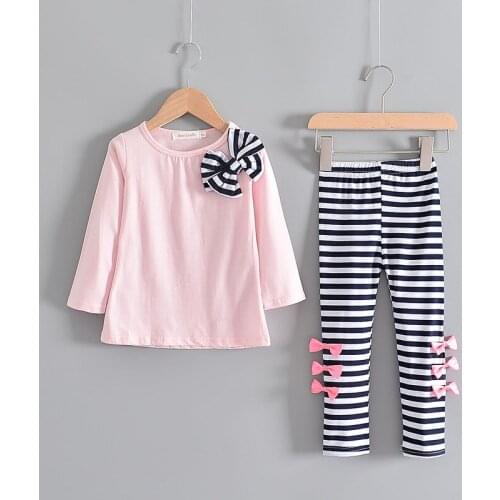 Spring New Girls' Foreign Trade Pure Cotton Long-Sleeved Stripe Blouse Pants Girls' Autumn and Winter Childrens Clothing