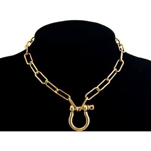 Stainless steel Trendy Punk U Shape Link Pendant Choker Necklace Women Vintage Minimalism Lock Metal heavy Chain Hot Men Jewelry