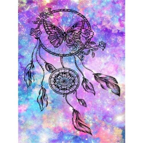 Landscape Dreamcatcher Printed Water-Soluble Canvas 11CT Cross-Stitch DIY Embroidery Full Kit DMC Threads Stamped