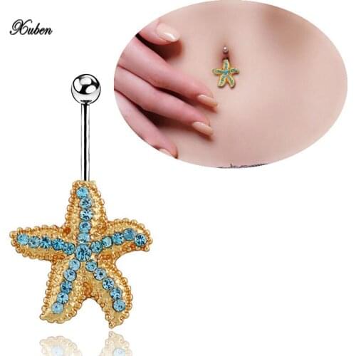 Starfish 316L Steel gold Navel Belly Piercing Ring Fashion Body Jewelry piercing na barriga