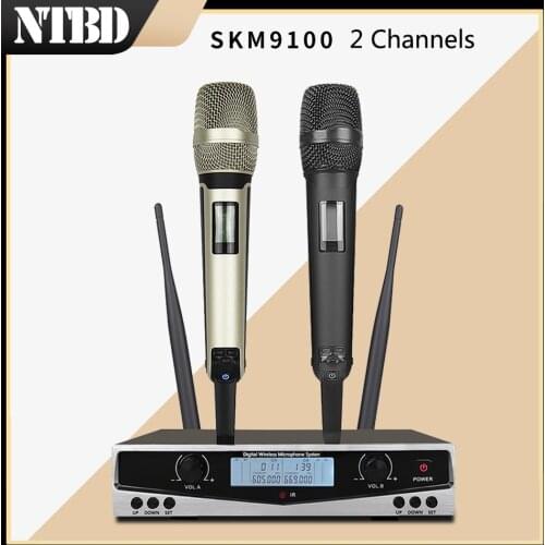 NTBD SKM9100 Stage Performance Home KTV High Quality UHF Professional Dual Wireless Microphone System Dynamic Long Distance