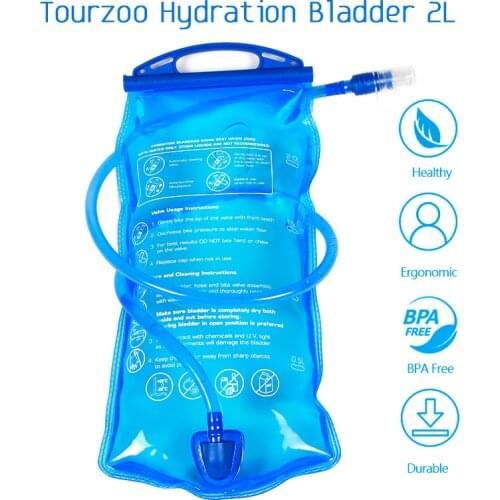 Tourzoo Hydration Bladder 2L Leak Proof Water Reservoir, BPA Free Easy Clean for Hiking Climbing Cycling Running Bike Backpack