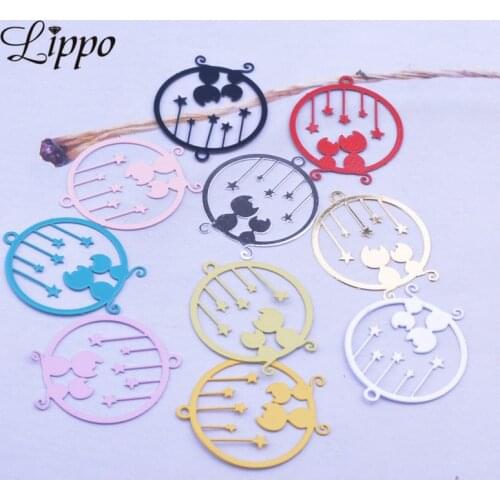 50pcs AC6192 22*26mm Round Cats Aand Stars charms Purple Red Black White Cat Earring Pendant Findings For Woman Bijoux Geometric