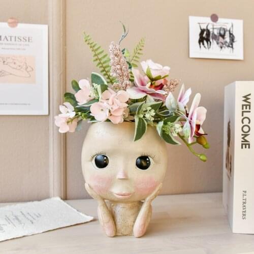 Nordic Cute Personality Face Resin Vase Dried Flower Pot Accessories Home room Furnishing Crafts Cafe Table Ornaments Decoration