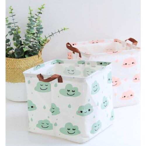 1pc Cloud Cactus Pattern Cotton Linen Storage Basket Folding Dirty Clothes Laundry Baskets Hamper Kids Toy Organizer Storage Box