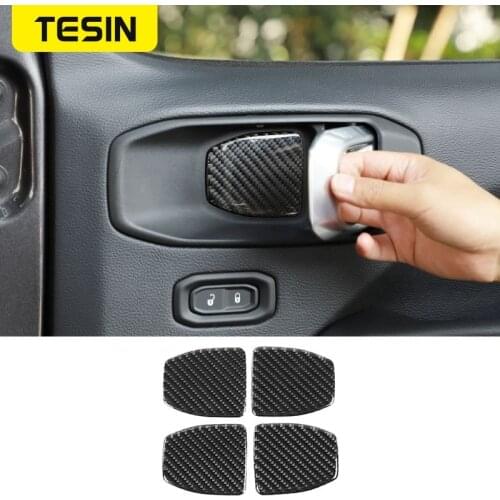 TESIN Soft Carbon Fiber 4 Doors Car Inner Door Bowl Decor Cover Stickers For Jeep wrangler JL 2018+ For Jeep Gladiator JT 2018