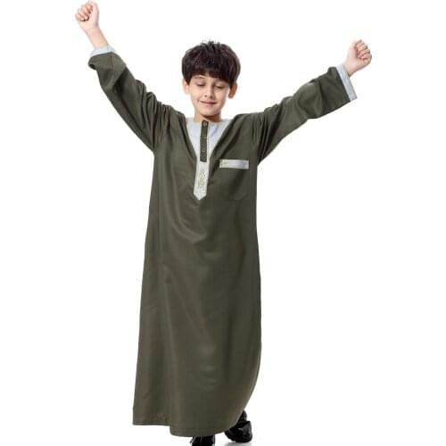 Turkish Muslim Kids Abaya Jubba Thobe Kimono Boy Thobe Thawb Caftan for Children Islamic Clothing Long Robes Dress Dubai Arab