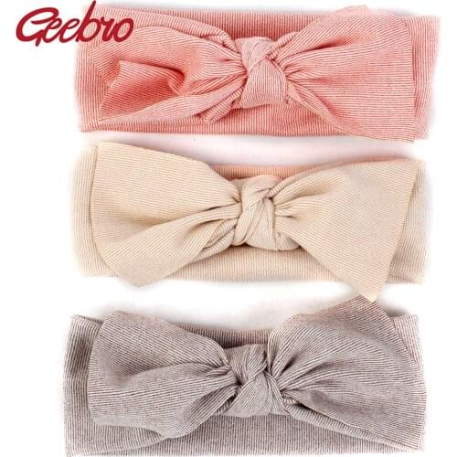 Geebro 2019 Newborn Baby Girls Bow knot Headbands Girls Childs Toddler Cute Soft Cotton Stripe Turban Head Wrap Birthday Gifts