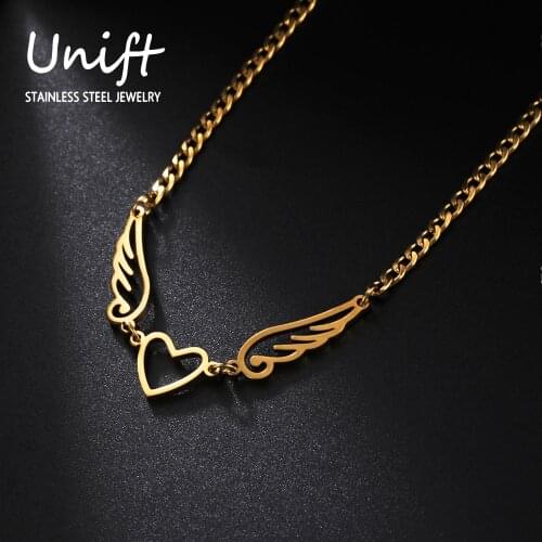 Unift Stainless Steel Necklace for Women Lovely Flying Love Choker Heart with Wings Pendant Fashion Party Engagement Jewelry