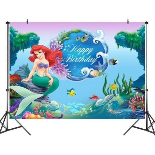 Baby Girl Mermaid Theme Birthday Party decorations Vinyl Custom backdrop for photography studio Cartoon Mermaid photo background