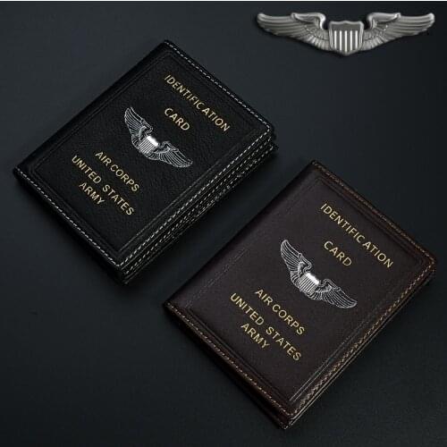 Vintage US Army Air Corps ID Card Holder Genuine Leather, Folder Case Best Gift for Pilot Aviation Lover Collection
