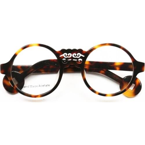 Vintage Round 47mm Acetate Tortoise Black Eyeglass Frames Full Rim Men Women Brand New Top Quality Optical Rx Able