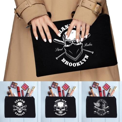 Womens Travel Cosmetic Bag Skull Pattern Makeup Bag Female Lipstick Bag Handbags Zipper School Pencil Cases