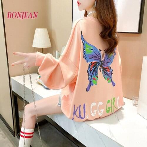 Autumn Women Hoodies Fashion Butterfly Print Harajuku Hip Hop Sweatshirt For Women Casual Loose Hoodie Clothes Korean Streetwear