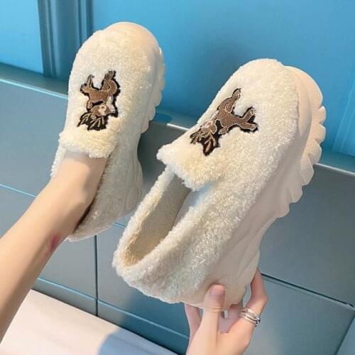 Korean Shoes White Sneakers Clogs Platform Women Loafers Fur All-Match Increas Height Round Toe 2021 Creepers Winter Moccasin Ca