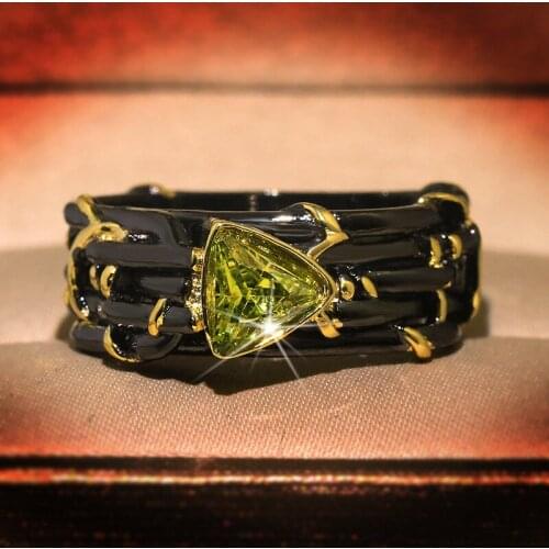 Hot sale Gothic Black Tree Branch Ring with Bling Yellow Zircon Stone Rings for Women Wedding Engagement Fashion Jewelry