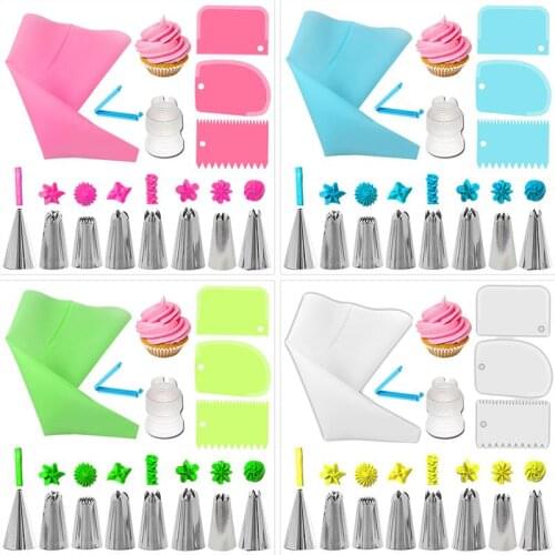 14Pcs/Set Silicone Pastry Bag Tips Kitchen DIY Cake Icing Piping Cream Cake Decorating Tools Reusable Pastry Bags 8 Nozzle Set