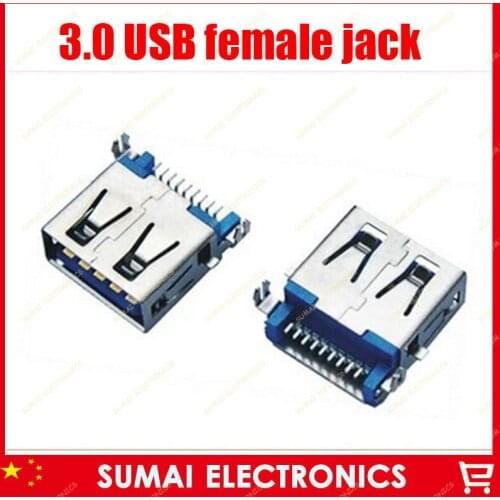 35pcs/lot New lap-top USB 3.0 Jack USB Socket DIP blue rubber core SMD DIP 180 degree Free shipping