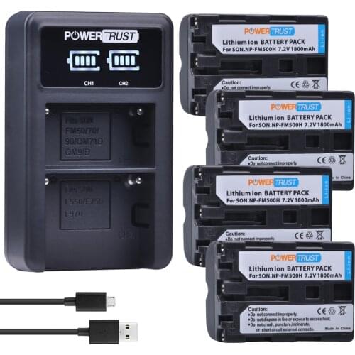 4x 1800mAh NP-FM500H NP FM500H Battery + LED USB Dual Charger for Sony A57 A58 A65 A77 A99 A200 A350 A450 A550 A560 A580 A900