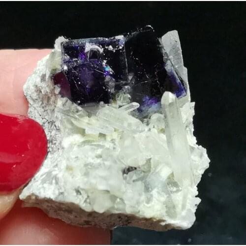 54.6gNatural deep purple fluorite and crystal symbiotic mineral specimen aura healing QUARTZ GEM home decoration collection
