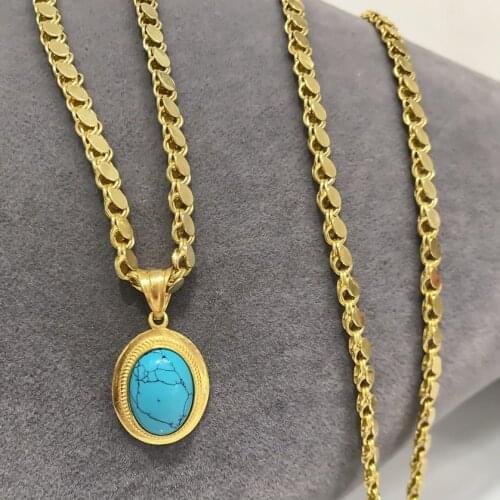 60 cm Barley Chain Small Turquoise Stone Green Almond Shekels Silver Necklace