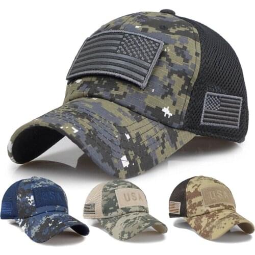 American Flag Patch Embroidery Curved Cap Camouflage Baseball Cap Embroidered Mesh Cap Outdoor Detachable Baseball Army Camo Hat