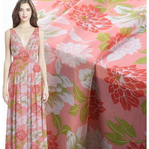 White Floral Print Light Pink Silk Georgette Hawaiian Fabric Beach Skirt Telas