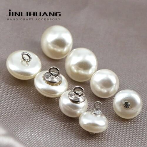 10PCS White Pearl Sewing Shirt Button Half-round Acryl Sew Ball Buckle for Earrings Dress DIY Craft Garment Clothes Decoration