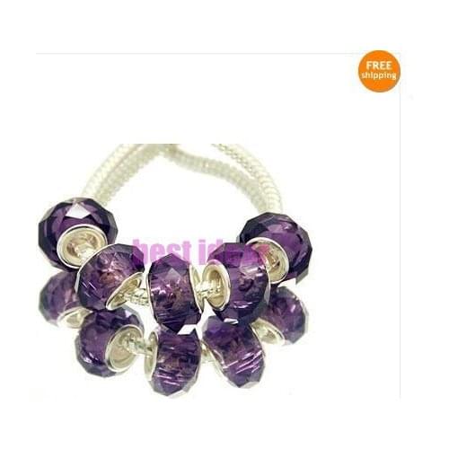 Free Shipping 50pcs Violet Cut &Faceted Glass Beads Big Hole Fit European Charms Bracelet 14x8mm