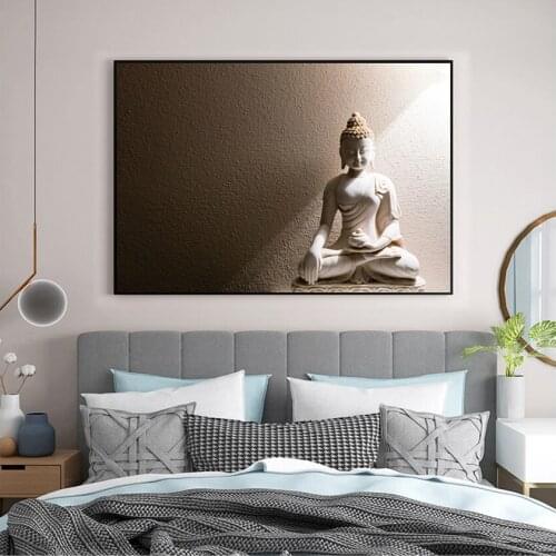 Decoration White Buddha Print Posters Buddha Painting 1 Pieces Home Decor HD Wall Art Pictures For Living Room Wall